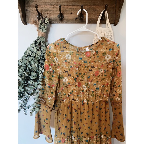 Cottagecore Forest Print Dress with Flowy Sleeves - Picture 2 of 5